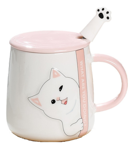 Tazón, Mug Con Diseños De Gatos, Incluye Tapa Y Cuchara.