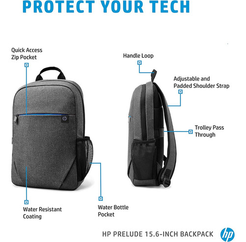 Imagen 5 de 7 de Mochila Hp Prelude 15,6 Pulgadas Color Gris 1e7d6aa /vc