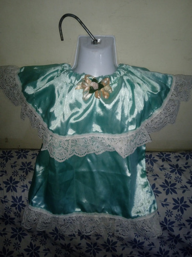 Blusa Llanera De Niña Color Verde Esmeralda Talla 6 Años