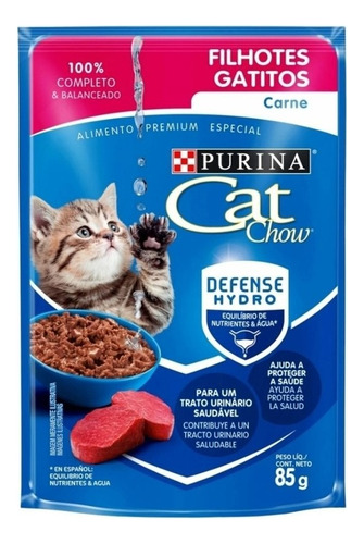 Ração Úmida Gato Filhote Cat Chow Purina Carne 85g 15 Sachês