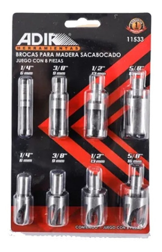 Broca Carpintero Para Madera Sacabocado 8 Piezas Adir 11533