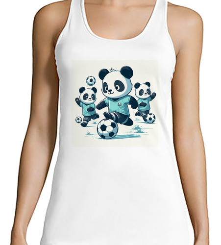 Musculosa Mujer Panda Futbol Oso Corriendo Pelota Juego