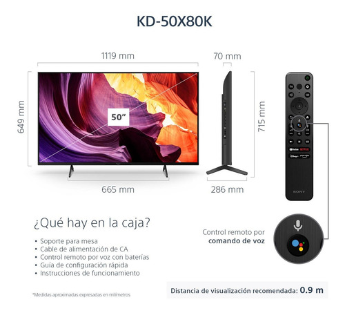 Imagen 3 de 8 de Led Smart Tv 50' 4k Ultra Hd Google Tv Kd-50x80k