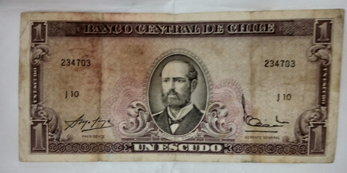 Billete Antiguo De Un Escudo Del Banco Central De Chile 