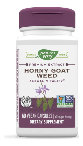 Horny Goat Weed 500mg Natures Way Mejor Función Sexual 60cap Sabor Sin Sabor