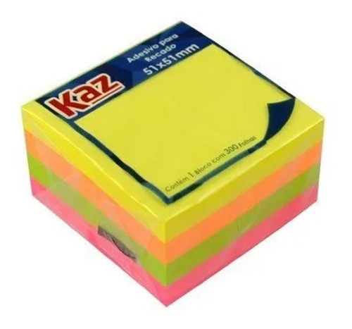 Bloco De Recado Auto Adesivo Neon 51x51mm - Kaz C/ 300folhas