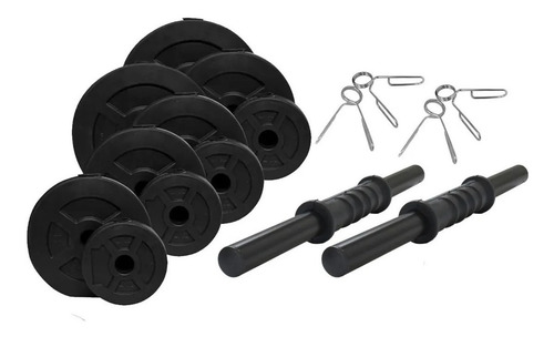 Kit 24 Set 2 Mancuernas + 24 Kg. Discos Pvc Negro Color Kit 24 + BANDA CON MANIJAS + REDONDA