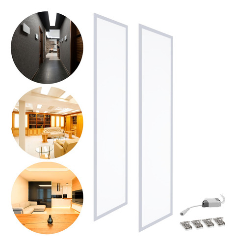 Kit 2 Luminaria Painel Embutir Led 32x122cm 50w Retangular