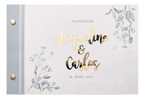 Album De Boda Para Fotos Y Firmas - Mod. Flores Azul Claro