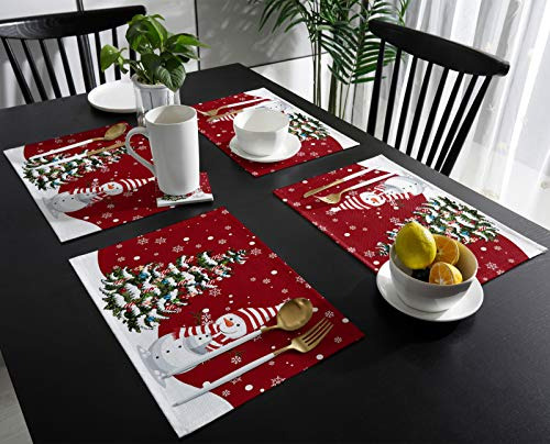 Juego De 4 Individuales De Navidad, Feliz Navidad Muñeco De