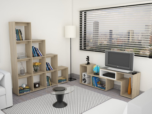 Rack Extensible Tv 40 + Biblioteca Escalera - Rovere