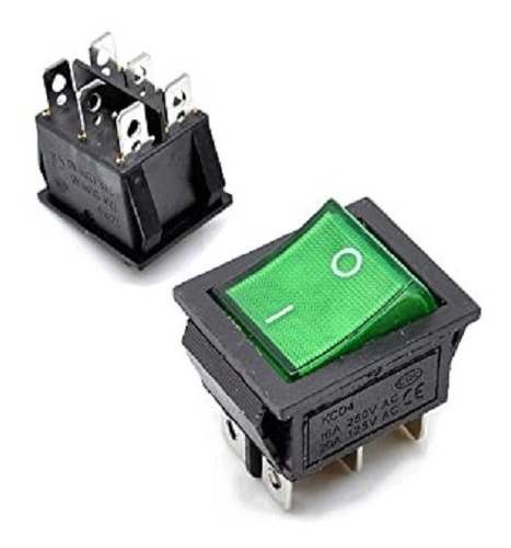 5 X Interruptor Rocker Verde 31mm X 25mm 6pin 16a 250v 2 Pos