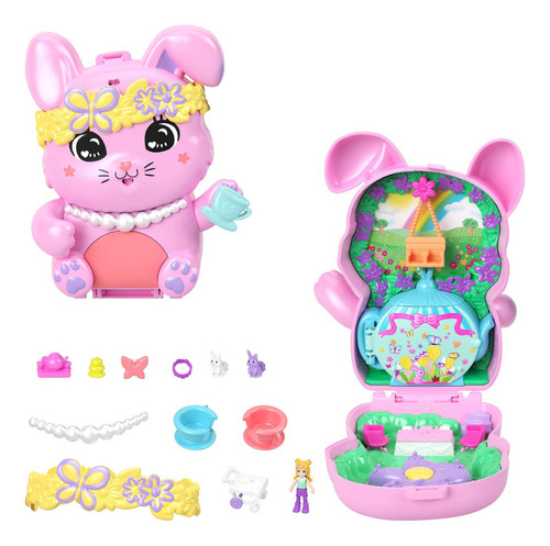 Polly Pocket Set De Juego Compacto Conejito Fiesta De Té Multicolor