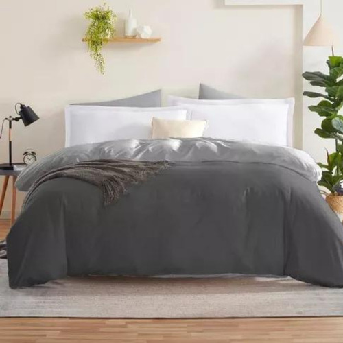 Funda Cubre Edredon Queen Reversible Acolchado Nordica Gris Oscuro-gris Claro
