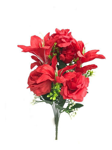 Ramo De Flores Artificiales Rosas Con Lirios 42cm Deco 0120