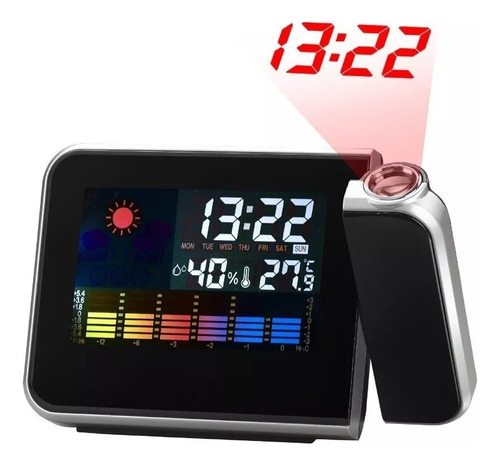 Relógio Digital Com Projetor Lcd Despertador Temperatura Cor Preto BIVOLT