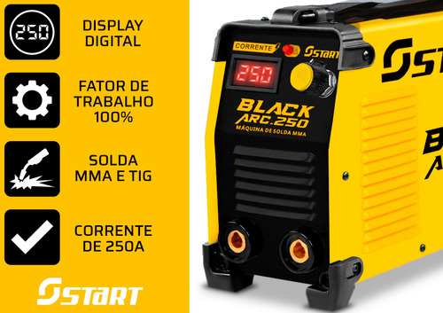 Máquina De Solda Inversora Elétrica Mma/tig Black Arc 250 + Esmerilhadeira Angular Profissional 4.1/2 750w E Acessórios