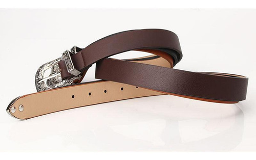 Moda Mujer Pu Cuero Retro Tallado Hebilla Cinturón