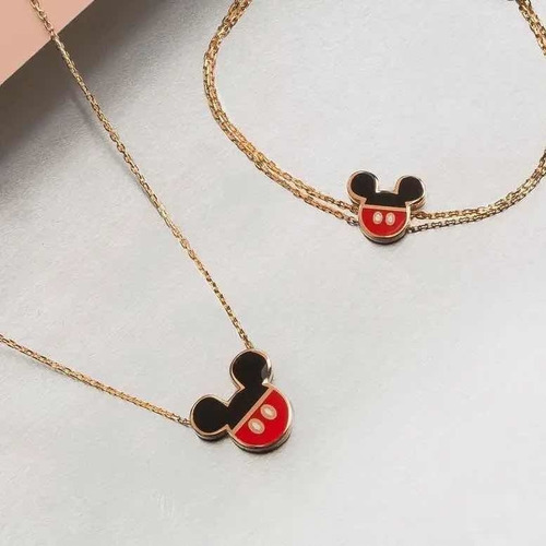 V Conjunto Collar Y Pulsera Mickey Mouse Bañado En Oro