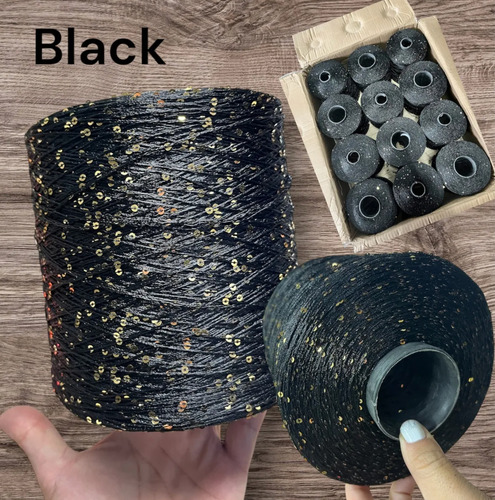 Hilo Con Lentejuelas Sherazade Cono Por 1kg Negro Lentejuela Plata