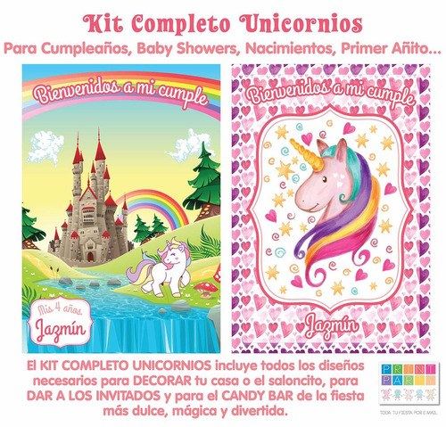 Kit Comp Unicornios Imprim Personalizado Incluye Candy Bar