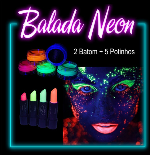 Imagem 1 de 1 de Kit Festa Tinta Facial + 2 Batom Neon Maquiagem Fluorescente