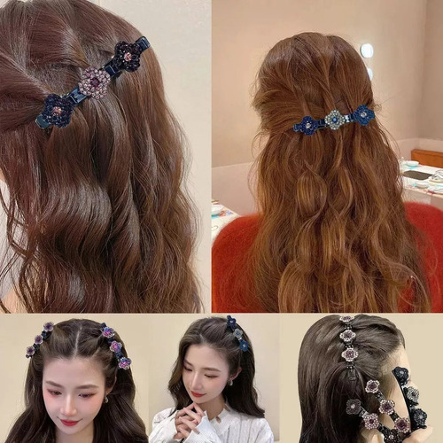 Z 8 Pinzas Para El Cabello Trenzadas Con Piedras De Cristal