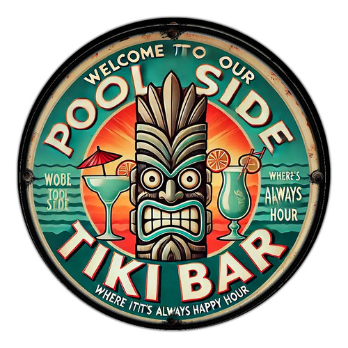 #1215 - Cuadro Decorativo Vintage Surf Tablas Playa Bar Tiki Cuadro Circular 30 Cm.