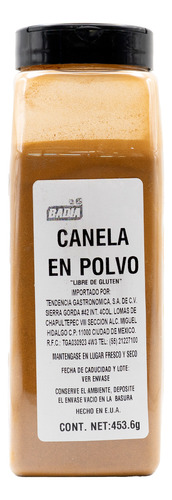 Canela En Polvo Molida Premium Badia 454g Libre De Gluten