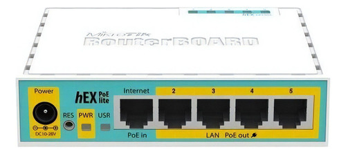 Roteador MikroTik RouterBOARD hEX PoE lite RB750UPr2 branco e azul-turquesa 100V/240V