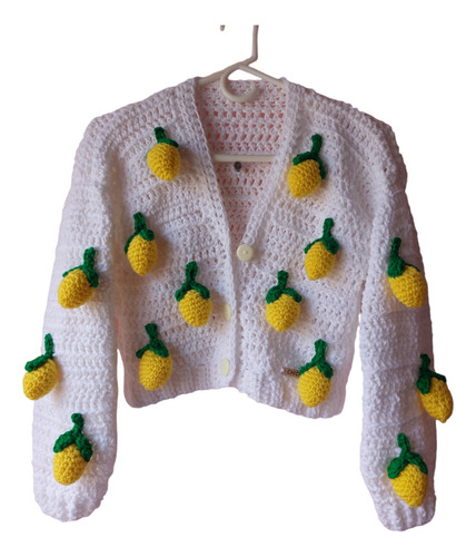 Cardigan Aesthetic Coquette Tejido A Mano Limones 3d