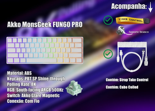 Teclado Magnético Akko Monsgeek 8k Fun60 Pro Branco V6