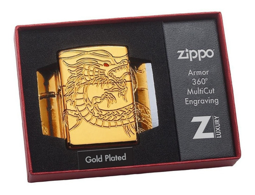 Encendedor Zippo Dragon Dorado 360° De Colección 