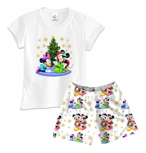 Pijama Niña Short Navidad Navideñas Mickey Personalizada