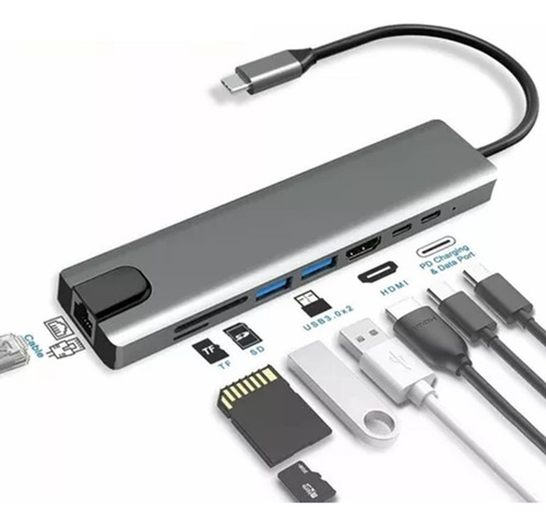 Usb C Hub Adaptador Hdmi Macbook Pro 4k Micro Sd Mac Win Lin Color Plateado
