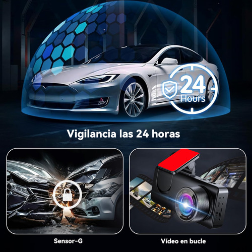 CDDGL Dashcam para Auto 3 Cámaras 1080P HD Español, Camara para Carro Delantera y Trasera con 2.0" IPS LCD,Cámara de Seguridad para Auto y Carro,Grabación en Bucle,Detección de Movimiento