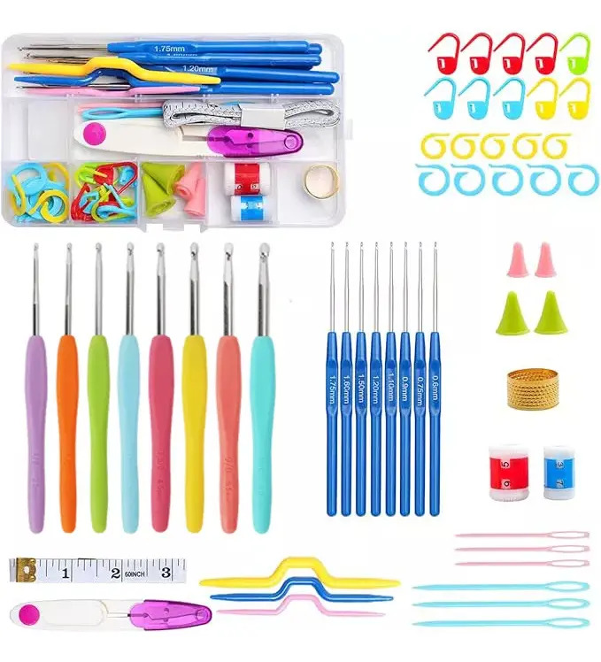 Kit Estuche 16 Ganchos Y 53 Accesorios Para Tejido Crochet Heobei