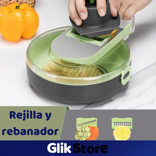 Mandolina Picadora Cortadora Rallador Verduras Multifuncion Gris/verde