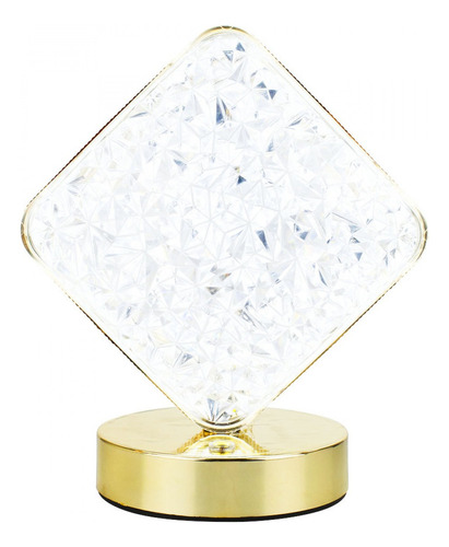 Luminária Decorativa Dourada 3 Tons De Luzes Quadrado 18cm Cúpula Transparente Estrutura Dourado Usb
