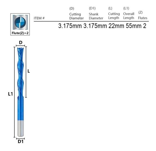 Cortador Broca Fresa Router Cnc 1/8 2 Filos Izqda Downcutter