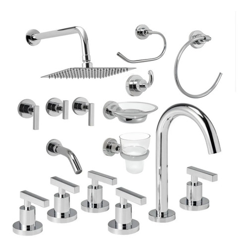 Imagen 1 de 5 de Juego Griferia Baño Peirano Pura Lever Duchon Accesorios Cta