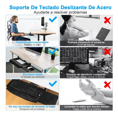 Bandeja para teclado debajo del escritorio, bandeja para teclado de altura  ajustable, ergonómica, extraíble debajo del escritorio, plataforma de
