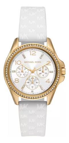 Reloj Pulsera Michael Kors Mk7372 Con Correa De Silicona Color Blanco - Bisel Dorado
