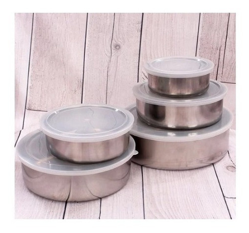 Imagem 1 de 3 de Conjunto 5 Potes Redondo Aço Inox 200ml À 1300ml Wellmix