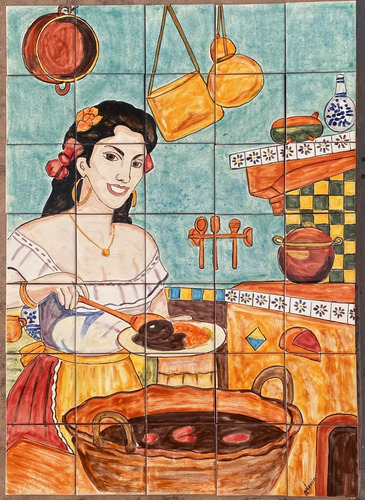 Mural 35pz Azulejo Artesanal Tipo Talavera Liso #m035-140 M035-14o.03