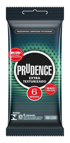 Preservativo Masculino Lubrificado Extra Texturizado Prudence Pacote 6 Unidades