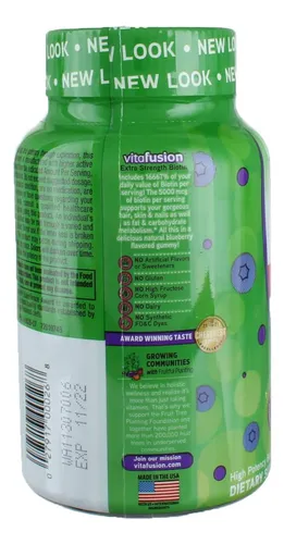 Vitafusion Biotin - Gomitas De Suplemento Dietético De 5000 Mcg, Extra Fuerte 100 Unidades Pack De 3 Frascos