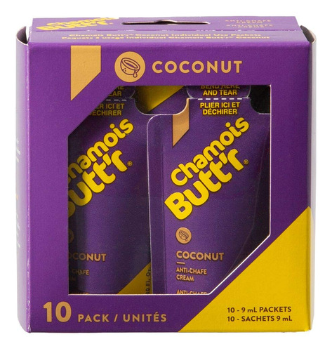 Chamois Butt'r Crema Anti-chafe De Coco, 10 Paquetes De 0.3f