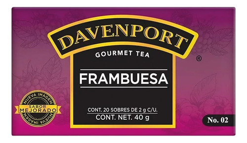 Té Gourmet Davenport Frambuesa 20 Sobres De 2 G C/u