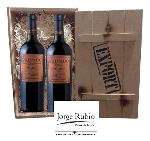 Vino Privado Malbec Bodega Jorge Rubio X 2 En Caja De Madera